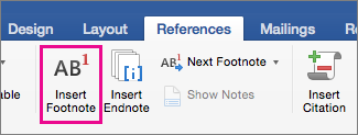 mark a footnote in text in word for mac